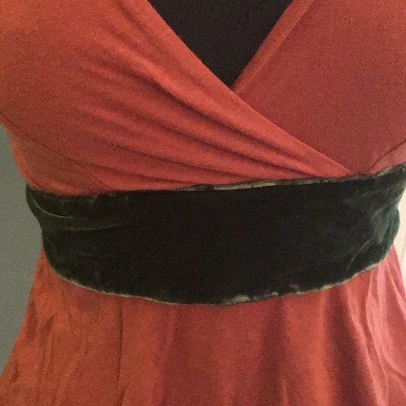 Anthropologie Orange Shirt w Green Velvet Detail - Picture 2 of 4